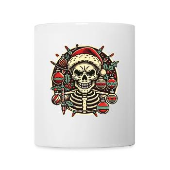 Weihnachtlicher Totenkopf Mit Festlichen Lichtern - Tasse - Weiß - Vorne