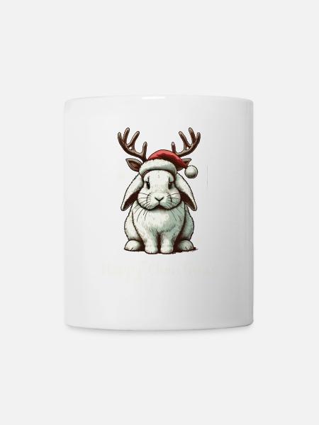 Hoppy Christmas Lustiges Rentier Kaninchen - Tasse - Weiß