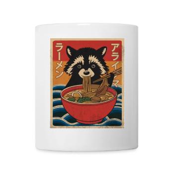 Kawaii Raccoon Ramen Funny Japanese Anime - Mug - white - Front