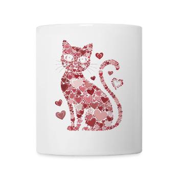 Romantische Katze Herzen und Blumen Valentinstag Katze - Tasse - Weiß - Vorne
