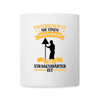 Old man, the road maintenance worker, is a highway attendant - Mug - white - Front
