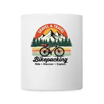 Bikepacking Gravel & Travel Abenteuer Mode - Tasse - Weiß - Vorne