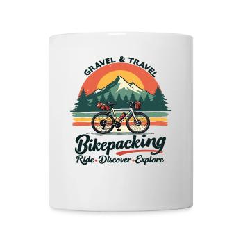 Bikepacking Gravel & Travel Abenteuer Mode - Tasse - Weiß - Vorne