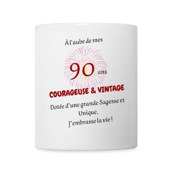 90 ans vintage et courageuse - Mug blanc - blanc - Devant