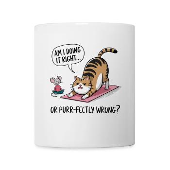 Lustige Katze Yoga Spruch – „Am I Doing It Right?“ - Tasse - Weiß - Vorne