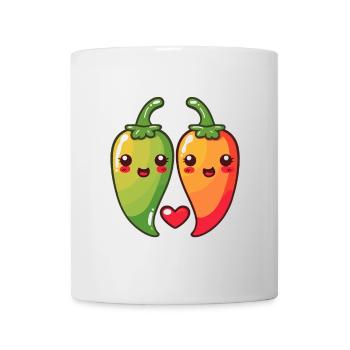 Chilli Paar Liebe Herz Comic - Tasse - Weiß - Vorne