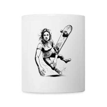 Dynamic T-shirt with a female skateboarder falling - Mug - white - Front
