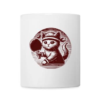 Cute cat playing table tennis in retro style - Mug - white - Front