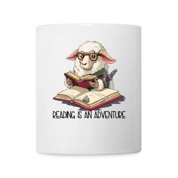 Reading Is An Adventure – Knight Sheep Cartoon - Mug - white - Front