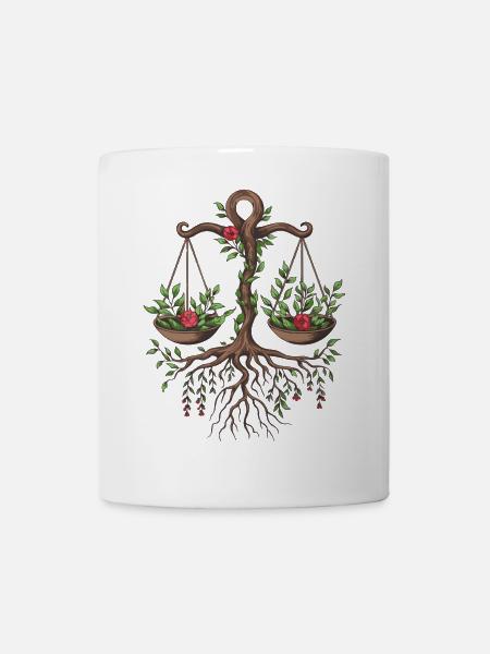 Waage Baum des Gleichgewichts - Natur Sternzeichen Kunst - Tasse - Weiß
