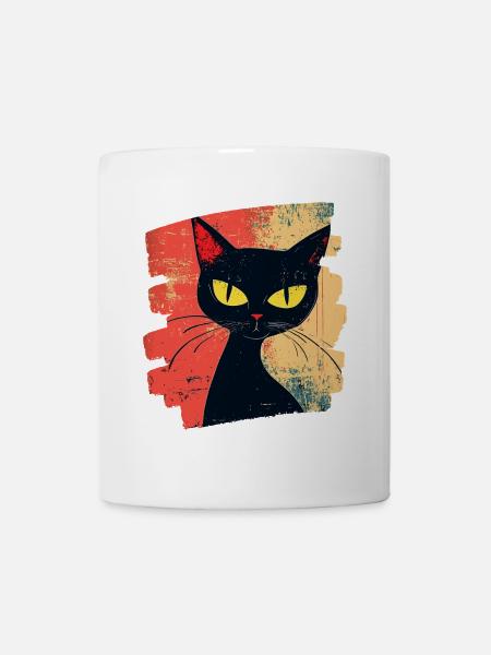 Schwarze Katze Retro - Tasse - Weiß