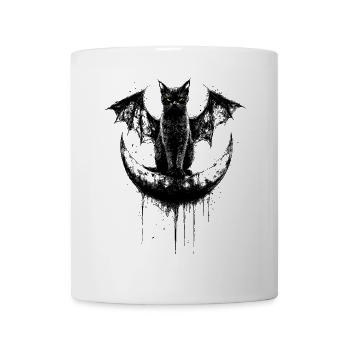 Gothique Noir Chat Chauve-souris Ailes Croissant de Lune Sombre - Mug blanc - blanc - Devant