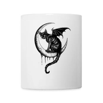 Gothique Noir Chat Chauve-souris Ailes Croissant de Lune Sombre - Mug blanc - blanc - Devant