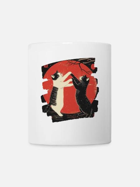 Japanischer Katzen Kampf - Tasse - Weiß