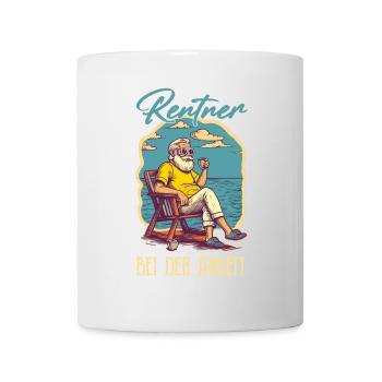 Rentner bei der Arbeit - Ruhestand am Strand - Tasse - Weiß - Vorne
