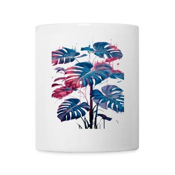 Retro Monstera Pflanze Neon Synthwave - Tasse - Weiß - Vorne