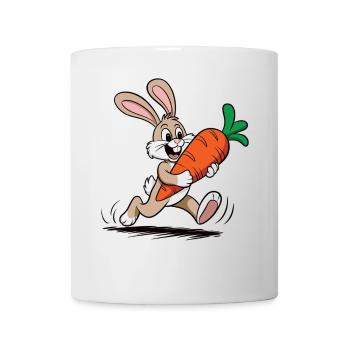 Flinker Hase mit Möhre – Lustiges Cartoon Design - Tasse - Weiß - Vorne