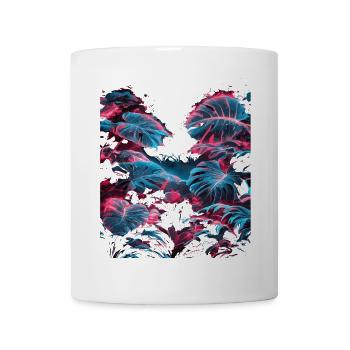 Neon Monstera Tropenblätter - Tasse - Weiß - Vorne