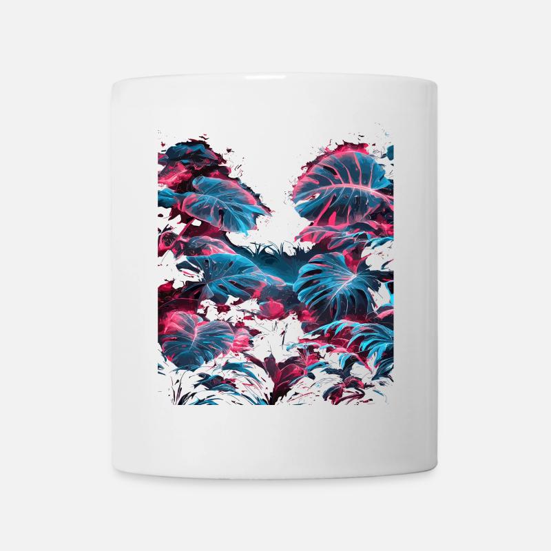 Neon Monstera Tropenblätter - Tasse - Weiß