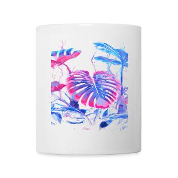 Neon Monstera Pflanze - Tasse - Weiß - Vorne