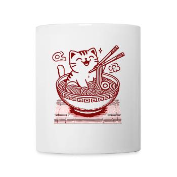 Chat Kawaii avec des nouilles Ramen Streetwear - Mug blanc - blanc - Devant