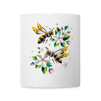 Des abeilles et des pommiers en fleurs aux couleurs harmonieuses - Mug blanc - blanc - Devant
