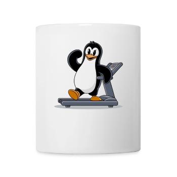 Lustiger Pinguin auf Laufband Cartoon Illustration - Tasse - Weiß - Vorne