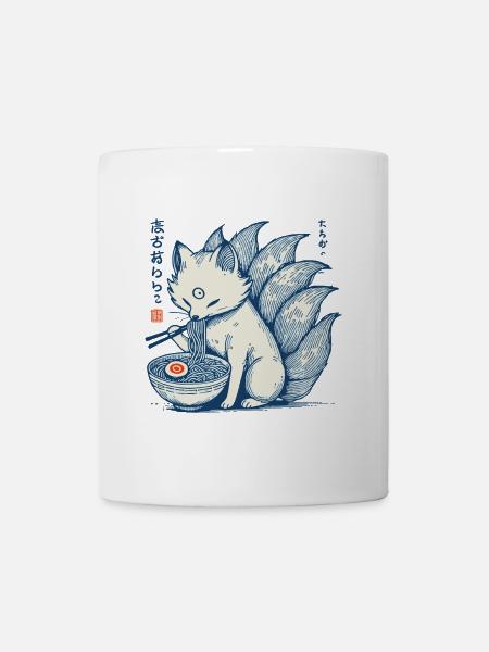 Kitsune Ramen Nudeln Kawaii Japan Retro Ukiyo-e - Tasse - Weiß