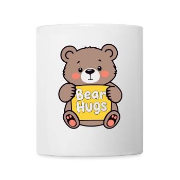 Kuschelbär mit Bear Hugs Schild - Tasse - Weiß - Vorne