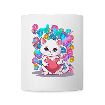 Cat Spring Flowers Heart Kids Baby Kitten - Mug - white - Front