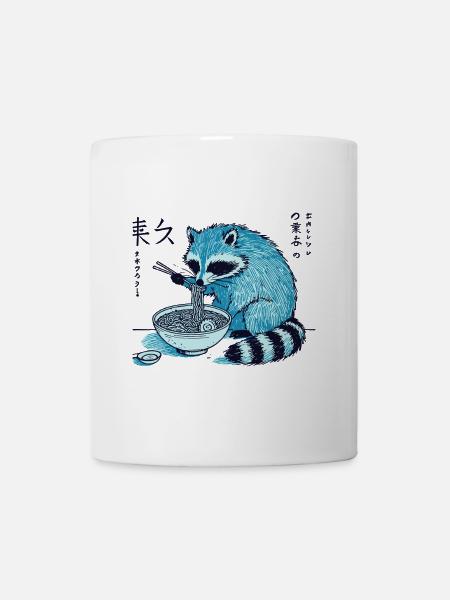 Waschbär Genießt Ramen Nudeln Im Retro-Stil - Mugg - vit