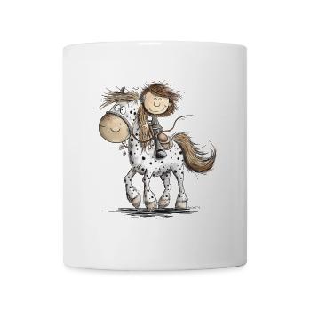 Drolliges Pferd mit Reiter Cartoon Pferdchen - Tasse - Weiß - Vorne