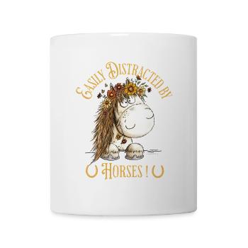 Facilement distrait par les chevaux Horse Saying - Mug blanc - blanc - Devant