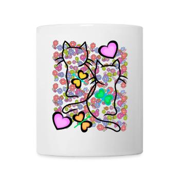 Rétro Été Chats Chat Coeur Fleurs Vintage - Mug blanc - blanc - Devant