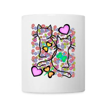 Spring Summer Retro Cats Flowers 80s 90s - Mug - white - Front