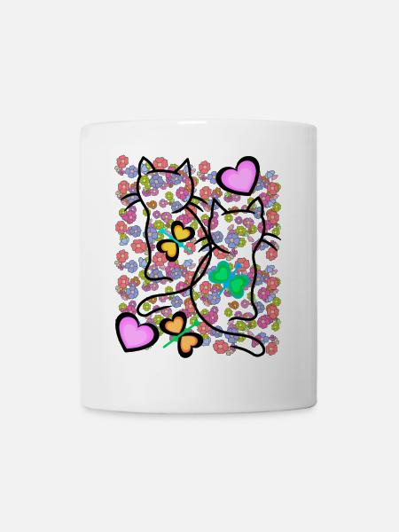 Frühling Sommer Retro Katzen Blumen 80er 90er - Tasse - Weiß