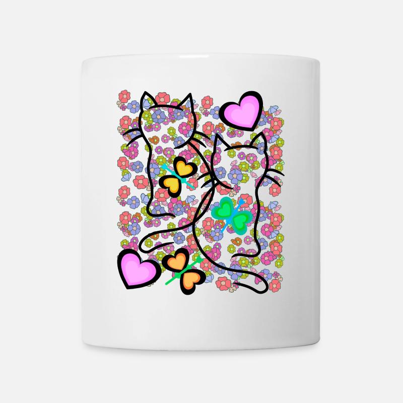 Frühling Sommer Retro Katzen Blumen 80er 90er - Tasse - Weiß