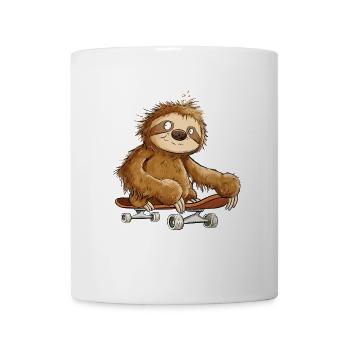 Faultier Mit Skateboard Cartoon - Tasse - Weiß - Vorne