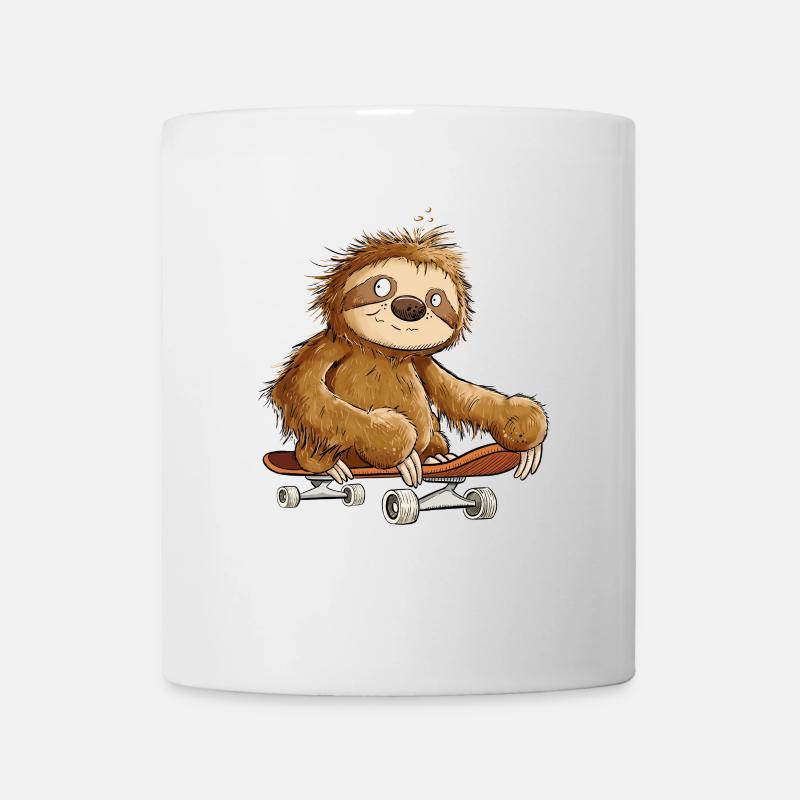 Faultier Mit Skateboard Cartoon - Tasse - Weiß