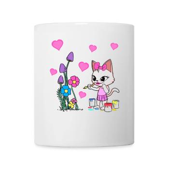 Cat Colorful Spring Flowers Flowers Painting Children - Mug - white - Front