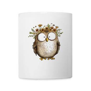 Eule mit Wildblumen Blumenkranz Cartoon - Tasse - Weiß - Vorne