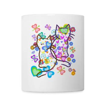 Cats Spring Summer Cat Kids Heart 80s 90s - Mug - white - Front