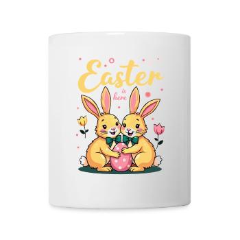 Pâques est là – Doux lapins de Pâques avec œuf de Pâques - Mug blanc - blanc - Devant