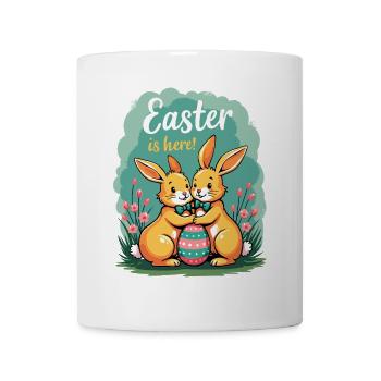 Pâques est là – Doux lapins de Pâques avec œuf de Pâques - Mug blanc - blanc - Devant