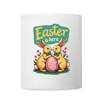 Pâques est là – Doux lapins de Pâques avec œuf de Pâques - Mug blanc - blanc - Devant