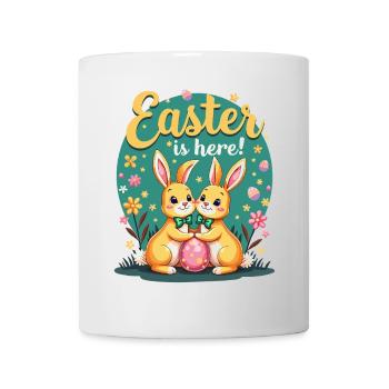 Pâques est là – Doux lapins de Pâques avec œuf de Pâques - Mug blanc - blanc - Devant