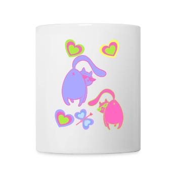 Valentin Katzen Katze Herz Herzen Liebe Partner - Tasse - Weiß - Vorne