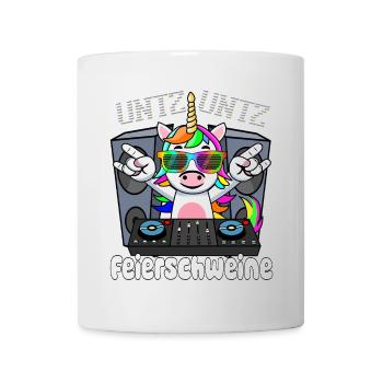 DJ Einhorn - Untz Untz Feierschweine-Techno, Rave - Tasse - Weiß - Vorne