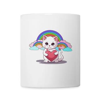 Katze Katzen Herz Herzen Regenbogen Kinder Kind - Tasse - Weiß - Vorne