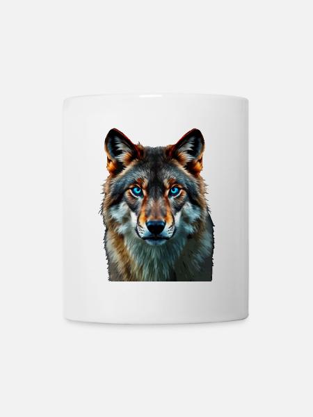 The Sapphire Gaze: Intense Portrait of a Wolf - Mug - white